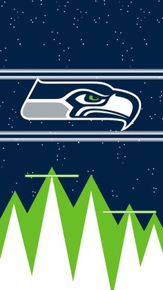 an image of a seattle football logo on the side of a mountain with trees and stars in the background