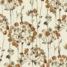 an abstract floral pattern with orange and brown flowers on a white background in shades of beige