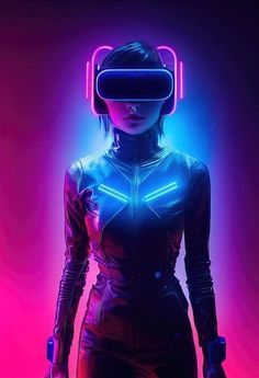 a woman wearing a futuristic suit with neon lights