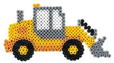 a yellow and black truck made out of legos on a white background with space for text