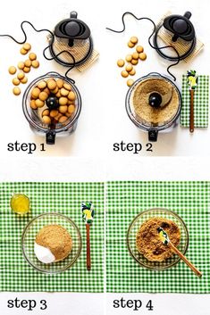 the steps to making peanut butter in a blender are shown with instructions for how to make it