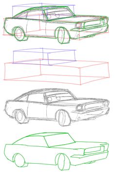 three different types of cars are shown in this drawing