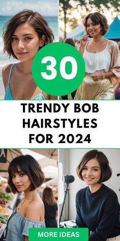 Bob Hairstyles Short Bouncy Bob, Dimensional Brunette Short Bob, Bobs Haircuts For Thick Hair, Mod Bob Haircut, Bobs With Side Part, Curled Under Bob, Youthful Bob Haircut, Bobs For Short Hair, Short Hairstyles For Women In Their 30s