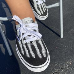 Custom Vans Authentic Skeleton Boney Feet – BlvdCustom Painted Black Vans, Vans Life, Custom Converse Shoes, Vans Authentic Black, Converse Design, Custom Vans Shoes, Vans Slip On Shoes, Painting Shoes, Cloth Ideas