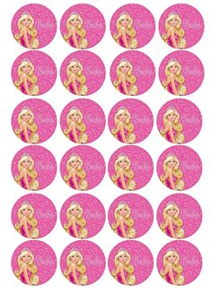 pink barbie doll stickers with blonde hair and gold trimmings on the bottom