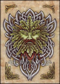 a cross stitch pattern with an image of a green man's head in the center