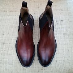 Very Cool New "Barneys New York" Slip-On Boots Color: Nature Tabacco Made In Italy, Size: 8.5 Calf Leather Chelsea Boots With Heel Pull Tab, Formal Boots With Heel Pull Tab And Round Toe, Formal Round Toe Boots With Heel Pull Tab, Goodyear Welted Chelsea Boots For Derby, Formal Chelsea Boots With Reinforced Heel And Slip-on Design, Leather Chelsea Boots For Derby With Plain Toe, Leather Chelsea Boots With Plain Toe, Formal Slip-on Boots With Heel Pull Tab, Leather Chelsea Boots With Heel Pull Tab