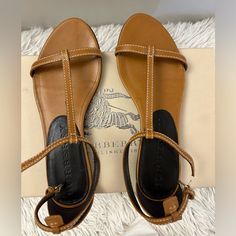 Like New Burberry Tan Sandals Size 36 Designer T-strap Sandals For Summer, Tan Sandals, Burberry Shoes, Women's Shoes Sandals, Burberry, Shoes Sandals, Like New, Women Shoes, Sandals