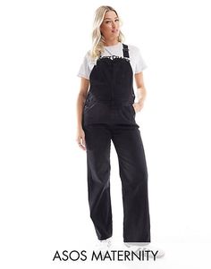 ASOS DESIGN Maternity denim overall in washed black | ASOS Black Overalls With Suspenders, Black Bib Front Utility Overalls, Black Utility Overalls With Bib Front, Black Utility Overalls With Side Pockets, Black Cotton Overalls With Suspenders, Black Bib Front Overalls For Workwear, Black Overalls With Bib Front And Pockets, Black Utility Overalls For Workwear, Black Denim Jumpsuit In Utility Style