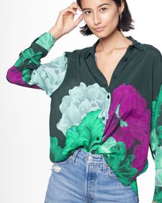 Zoe Shirt | Evergreen Iris | THE KIT Women's Button Down Shirt, Clothing Essentials, Button Front Shirt, Chest Pocket, Work Outfit, Style Guides, Style Me, The One, Cool Outfits