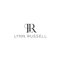 the logo for lynn russell is shown in black and white, on a plain background