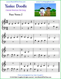 sheet music with the words yankee doodle and an image of a cartoon character on it