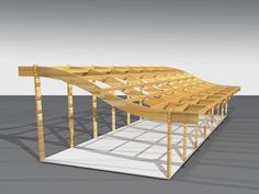 a large wooden structure sitting on top of a white floor