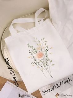 BirdinBag - White Canvas Shopper Bag with Elegant Floral Pattern White School Bag For Spring, White School Bags For Spring, White Shoulder Bag Suitable As A Gift For School, White Shoulder Bag For School, White Spring Canvas Bag With Adjustable Strap, Spring White Canvas Bag With Adjustable Strap, White Canvas Bag Spring Gift, White Canvas Bag For Spring Gift, White Canvas Bag For School In Spring