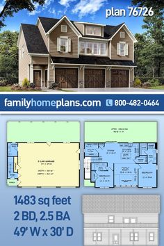 two story house plan with 2 car garage and 3 bedroom, 4 bathroom home plans