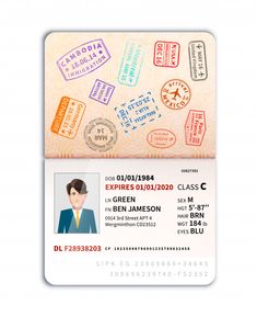 an id card with stamps on it