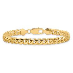 Make a classic statement with this fashionable 14k yellow gold chain bracelet featuring Miami Cuban links. Bracelet is solid in construction and measures 6.25mm in width. Luxury Yellow Gold Rectangular Chain Bracelet, Gold Chain Bracelet, Miami Cuban Link, Miami Cuban, In Construction, Gold Bracelet Chain, Yellow Gold Chain, Cuban Link, Chain Bracelet