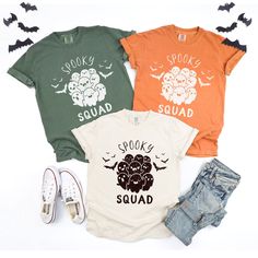 These cute group Halloween shirts are printed on comfy Comfort Colors garment-dyed tees for that lived-in vintage feel. Please check our size charts for the perfect fit! ⭐Sign up for our newsletter and get a discount code for 35% off your order! ✔️https://marinstudios.aweb.page/p/e97daf4d-7aa9-466b-822a-15e3f3361653 ⭐Details: ✨Printed with eco-friendly, water-based, non-toxic inks ✨100% combed and ring-spun cotton ✨Heather styles contain polyester ✨Pre-shrunk fabric ✨Designs are scaled down for Spooky Cotton Shirt With Screen Print, Spooky Cotton Shirt With Funny Print, Spooky Cotton Shirt With Character Print, Spooky Cotton Tops With Character Print, Spooky Cotton Shirt For Halloween, Spooky Cotton Top With Cartoon Print, Group Halloween Shirts, Teacher Halloween, Teachers Halloween