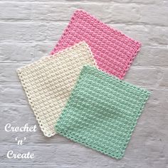 three crocheted placemats sitting next to each other