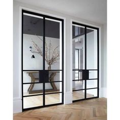 iwd-modern-design-black-steel-frame-double-door-interior-no-threshold-cifd-in008-creative-4-lite-clear-glass Australian Interior Design, Interior Design Awards, Hus Inspiration, Style At Home, Wood Flooring, Glass Doors, Sliding Glass Door, Home Fashion, 인테리어 디자인