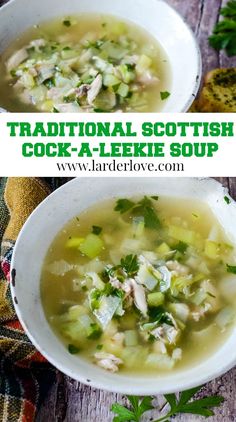 Traditional Scottish cock-a-leekie soup with only 5 ingredients, it's super easy to make and really nutritious too #cockaleekie #cockaleekiesoup #scottishsoup #scottishrecipes #soup #chickensoup #souprecipes #larderlove Scotland Food, Soup Video, British Cooking, Leek Soup, Irish Recipes, English Food, Super Easy Recipes