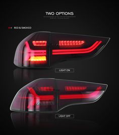 two options for the tail lights of a car, with red and smoked leds