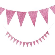 pink glitter bunting banner on white background