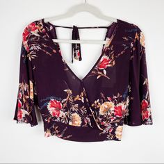 Nwt Band Of Gypsies Floral Top In Excellent Condition! Floral Print Design. V-Neck. Faux Wrap. Front Snap Closure. Back Tie To Hold Up The Top. Open Back. Chic, Flare Sleeves. Size: Small Approx Measurements (Flat Lay) Pit To Pit: 16” Elastic Waist: 13” Stretches Out To 16” Length: 17” Sleeves: 13” Material 100% Viscose Tags: Revolve Nordstrom Nordstorm Sweet Bohemian Hippie Designer Upscale Premium Resort Collection Texture Intricate Quality Blogger Ruffle Pleats Fit Flare Selling Sunset Festival Floral Print Rayon Tops, Festival Floral Print Rayon Blouse, Floral Print Design, Top Band, Denim Skirt Women, Bohemian Floral, Floral Crop Tops, Resort Collection, Hippie Bohemian