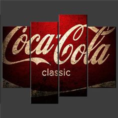 the coca - cola logo on a red background is featured in this canvas art piece