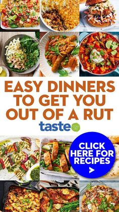 the cover of an easy dinner book, with images of different dishes and words on it