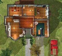 an aerial view of a house with a car parked in the driveway and two cars parked on