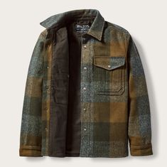 Rugged Cotton Shirt, Rugged Outerwear For Hunting, Men’s Plaid Shirt, Men’s Flannel Jacket, Filson Jacket, Filson Mens, Rugged Plaid Flannel Shirt, Mens Outdoor Clothing