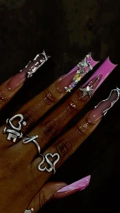 Birthday Nails Pink And Silver, Vibe Nails, Luminous Nails, Cute Acrylic Nail Designs, Short Square Acrylic Nails, Exotic Nails