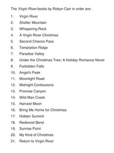 the virginia river books by robiny carr order list for 2012 - presente season