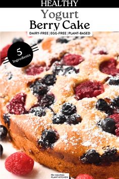 Yogurt Berry Cake (No Eggs, 5 Ingredients) - The Conscious Plant Kitchen Protein Snacks Recipes, Eggless Cake Recipe, Dairy Free Cake, Healthy Yogurt, Vegan Christmas Recipes, Berry Cake, Breakfast Snacks, Healthy Sweets Recipes