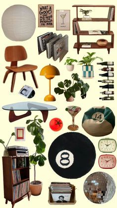 Mid Century Modern Collage Wall, Mid Century Modern Store Design, Serotonin Interior Design, Euro Interior Design, Mid Century Room Ideas, Bedroom Aesthetic Mid Century Modern, Mid Century Modern 50s, Mid Century Whimsical, Bauhaus Mid Century Modern