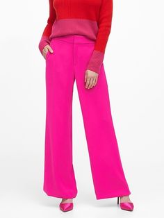 High-Rise Wide-Leg Pant | Banana Republic High Rise Trousers, Tailored Clothes, Pink Trousers, Empower Women, Banana Republic Pants, Pink Pants, Wide Legs, Modern Outfits, Business Casual Outfits