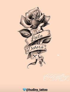 an old school tattoo design with a rose and ribbon