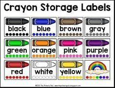 the crayon storage labels are colorful and have different colors to match with each other