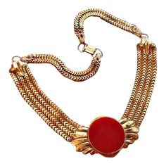 1930s Vintage Art Deco Celluloid Red Gold Choker Necklace | Chairish Elegant Red Jewelry With Gold Chain, Red Necklaces, Red Metal Jewelry With Gold Chain, Red Gold Chain Metal Jewelry, Red Round Chain Jewelry, Vintage Red Jewelry With Adjustable Chain, Vintage Red Chain Necklace, Red Vintage Choker Jewelry, Vintage Red Choker Necklace