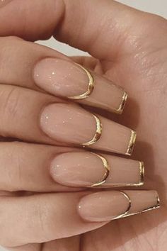 Pefect for those that don't want full chrome. Nude Gold Nails, Proposal Nails, Gold Nails Prom, Nail Info, Trending Acrylic Nails, Acrylic Nails Ideas, Acrylic Nails Designs, Winter Nail Ideas, Cute Nail Colors