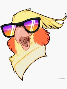 a cartoon bird with sunglasses on it's head and its tongue sticking out to the side