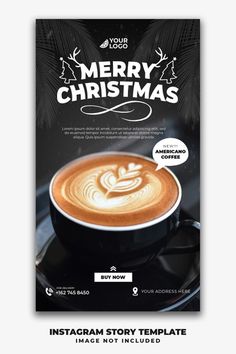 a christmas flyer with a cup of coffee