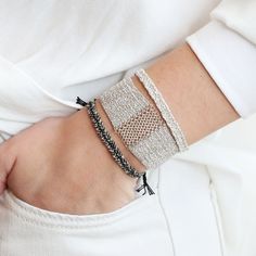 Sterling Silver Chain and Black Silk Woven Bracelet with Crystal Bead Detail and Sliding Adjustable Closure. Bracelet measures 0.25" wide. Woven Bracelet, Wide Bracelet, Textile Jewelry, Woven Bracelets, Bespoke Jewellery, Fine Jewelry Designers, White Silk, Sterling Silver Chain, Adjustable Bracelet