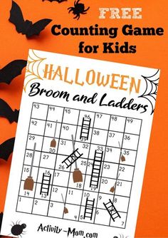 a halloween game for kids with bats and ladders on an orange background that says, free counting game for kids