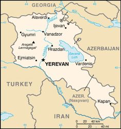 a map of the region of erevan, with all its major cities and rivers