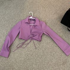 Never Worn! Slight Damage That Is An Easy Fix- Left Side Came Out Of The Silver Loop But Can Be Put Back In Chic Purple Long Sleeve Crop Top, Chic Long Sleeve Purple Crop Top, Purple Crop Top For Spring Night Out, Chic Purple Crop Top For Spring, Chic Purple Crop Top For Day Out, Fitted Purple Zara Blouse, Zara Crop Top, Zara Tops, Homecoming