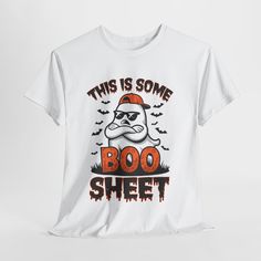 This Tee is perfect for those who love a touch of humor in their wardrobe. With the design 'This is some boo sheet', this Tee gives off a fun and playful vibe, making it great for Halloween or just for everyday wear. The unisex design makes it suitable for anyone looking for a comfortable and versatile shirt. Product features - Shoulder tape for added stability - Ribbed knit collar for elasticity - Made from strong and smooth fabric - Classic fit for comfort - Certified by Oeko-Tex for safety Ca Cheap Unisex Halloween T-shirt, Cheap Spooky Shirt With Funny Print, Cheap Halloween Slogan T-shirt, Cheap Halloween T-shirt With Funny Print, Cheap Funny Print Shirt For Halloween, Sheet Design, Boo Sheet, Halloween Men, Scary Costumes