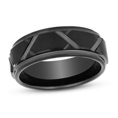 This 8mm wedding band is crafted of black tungsten carbide and features attractive diagonal groove details. Tungsten carbide is made from a patented formula and is prized for its strength and durability. This wedding band is available in sizes for men or women. Solid Black Mens Wedding Ring, Black Ring For Men Titanium Wedding Bands, Men’s Wedding Bands Black And Silver, Mens Wedding Bands White Gold, Tungsten Metal, Wedding Ring Bands Set, Jared The Galleria Of Jewelry, Tungsten Carbide Wedding Bands, Black Wedding Band