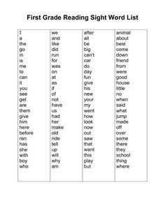 the first grade reading sight word list is shown in this printable worksheet